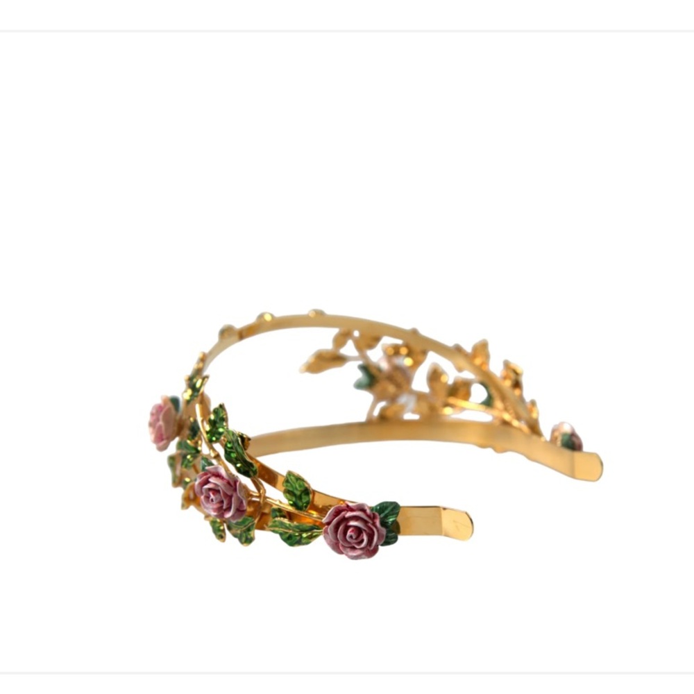 Dolce Gabbana Gold Brass Roses Crystal Embellished Headband Metal Diadem In Box - Picture 3 of 10